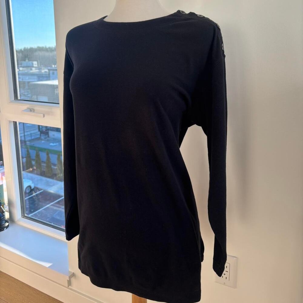 Chaus Black Long Sleeved Top, Button Details on Shoulder Sz XL